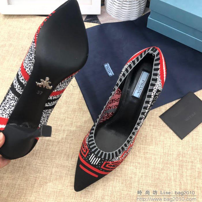 PRADA普拉達 2019頂級版本 刺繡系列 春夏時尚 高跟尖頭單鞋 網紅同款  ljl1044